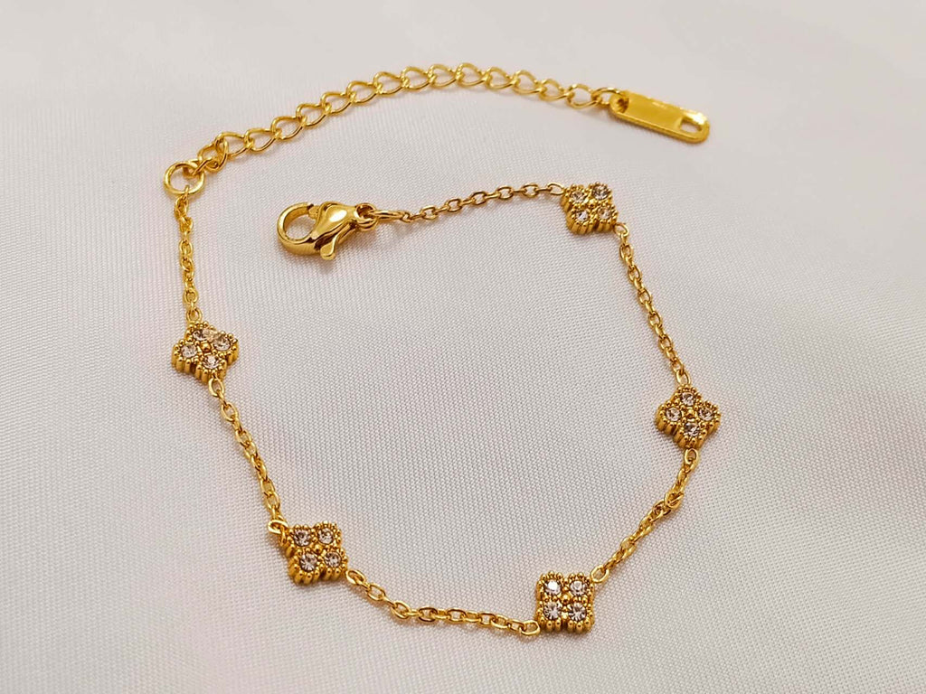 Set de joyas collar ajustable en Y de cuentas de trebol pulsera pendientes a juego de acero inoxidable oro 18K waterproof