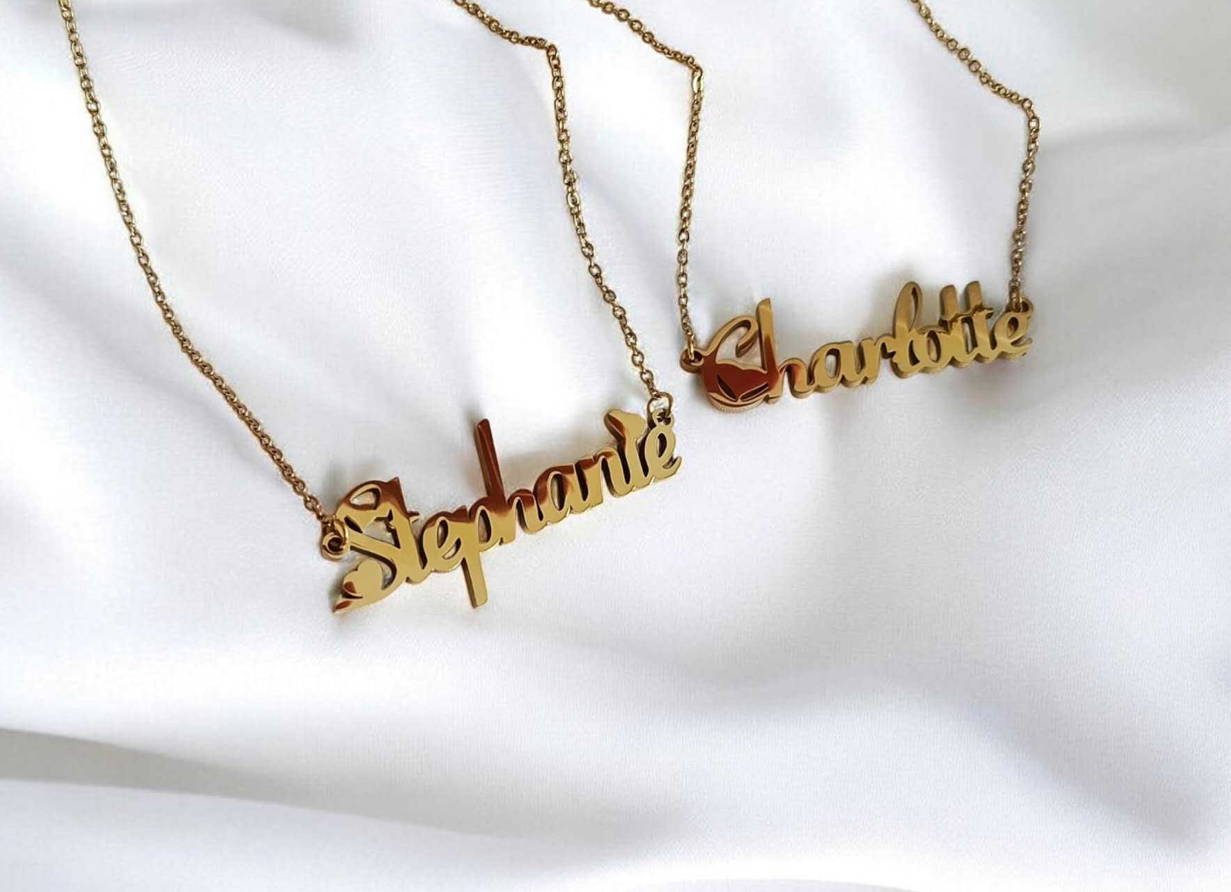 Collar con extensor de nombre personalizado de acero inoxidable oro 18K waterproof en stock