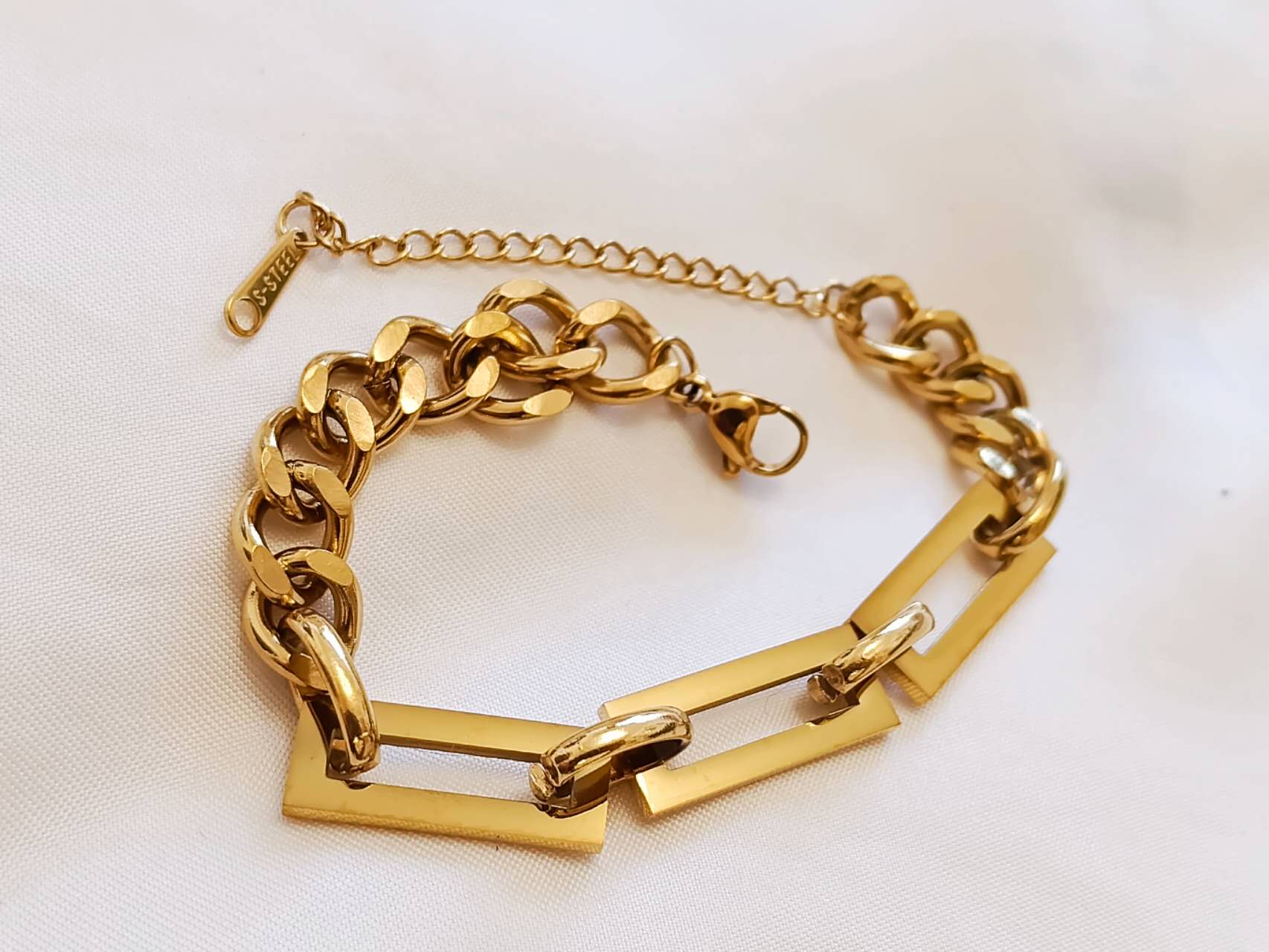 et de Collar y Pulsera Acero Inoxidable oro 18K PVD Waterproof Eslabones Rectangulares en Tendencia
