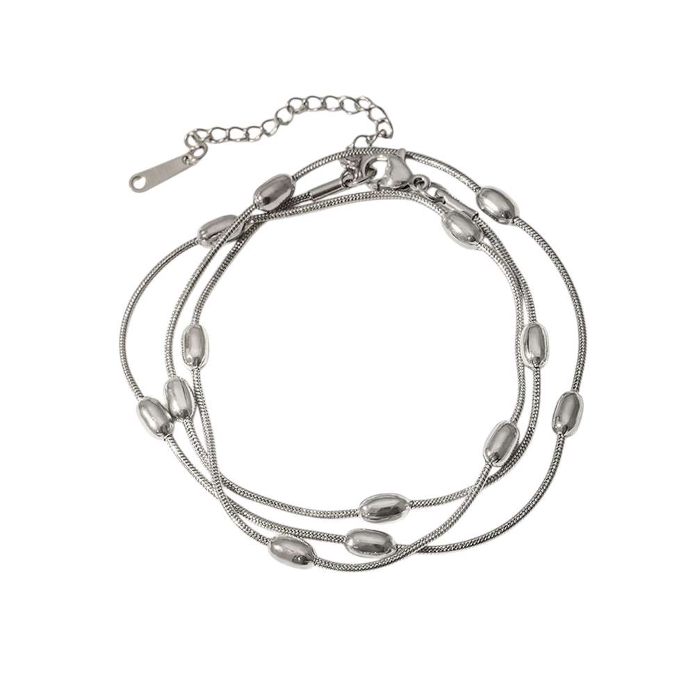 Set de joyas collar ajustable triple cadena  de cuentas bolas  y pulsera a juego acero inoxidable oro 18K