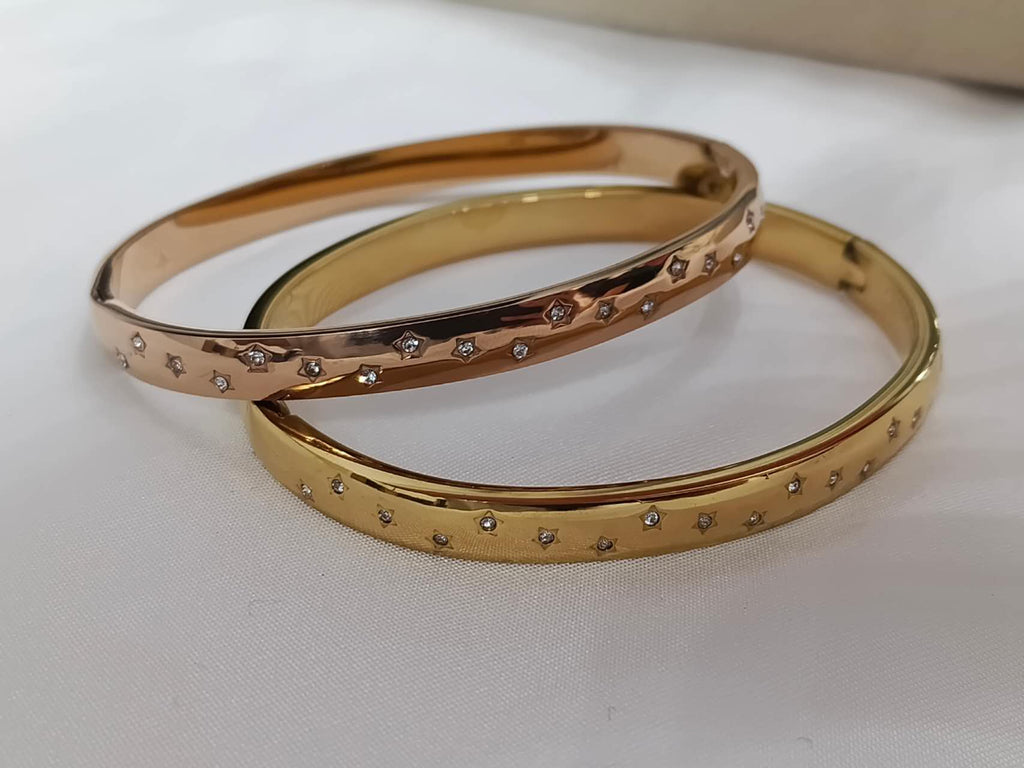 Brazalete ancho estrella polar circonita de acero inoxidable oro 18K waterproof