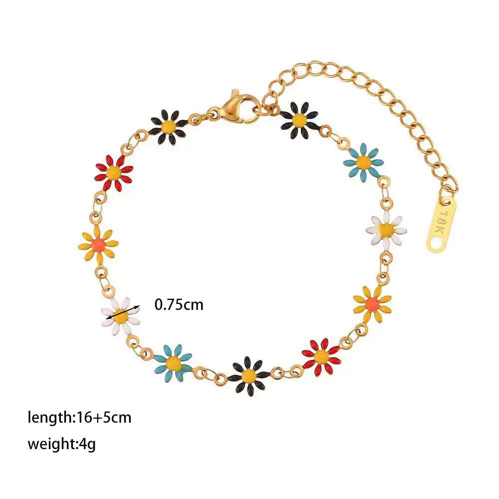 Set de joyas collar ajustable de cuentas flores bohemia y pulsera a juego acero inoxidable oro 18K Waterproof