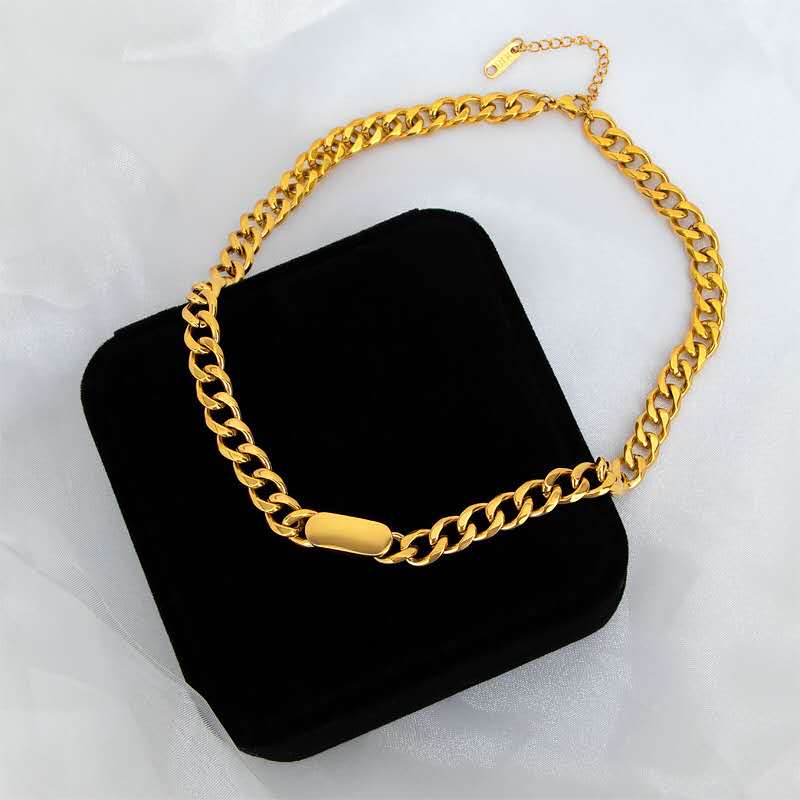 Juego de joyas collar con extensor cadena gruesa chunky y pulsera a juego de acero inoxidable oro 18K PVD waterproof