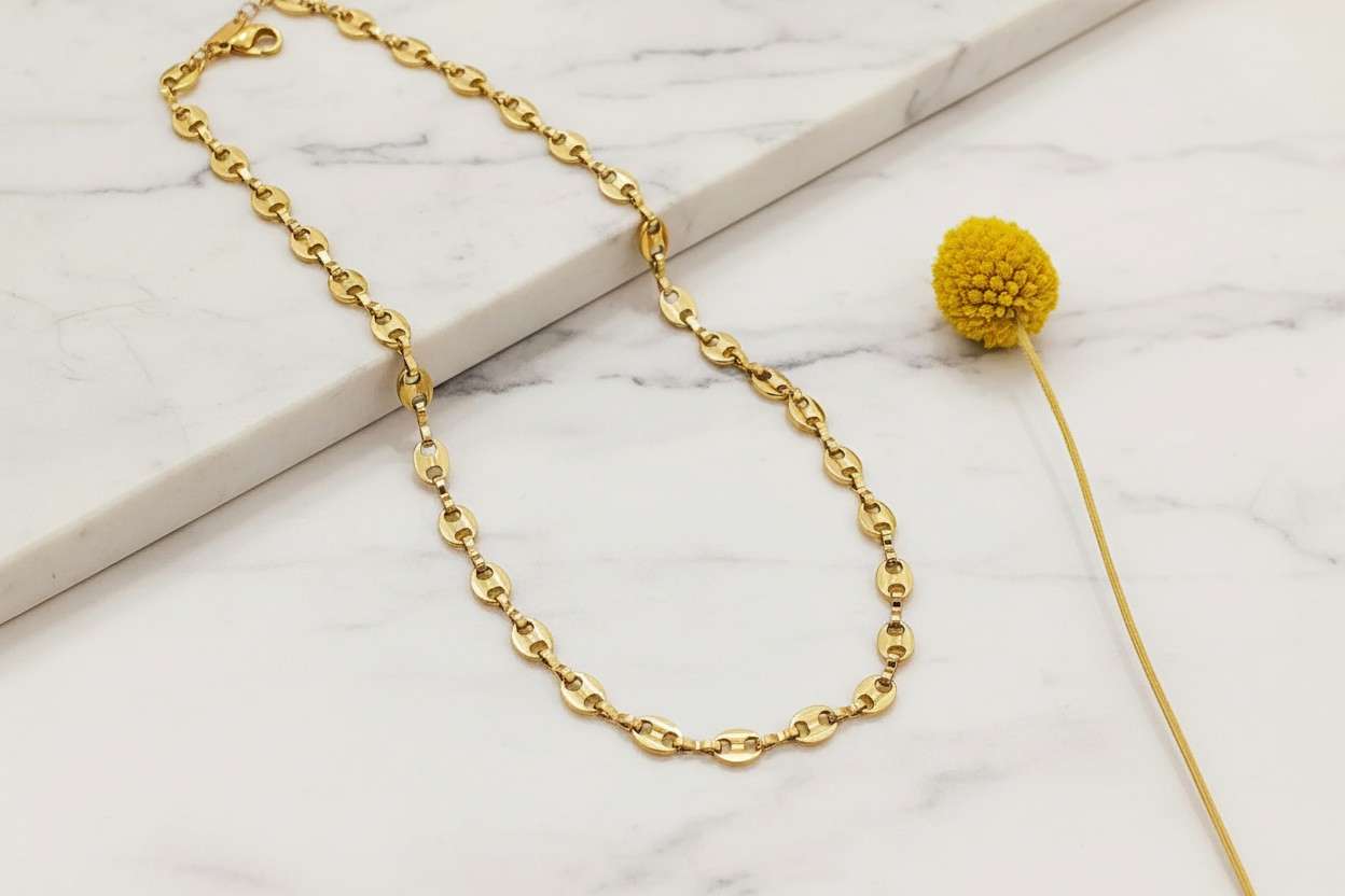 Conjunto de joyas Collar ajustable greuso y pulsera a juego  Acero Inoxidable Oro 18K waterproof tarnish-free