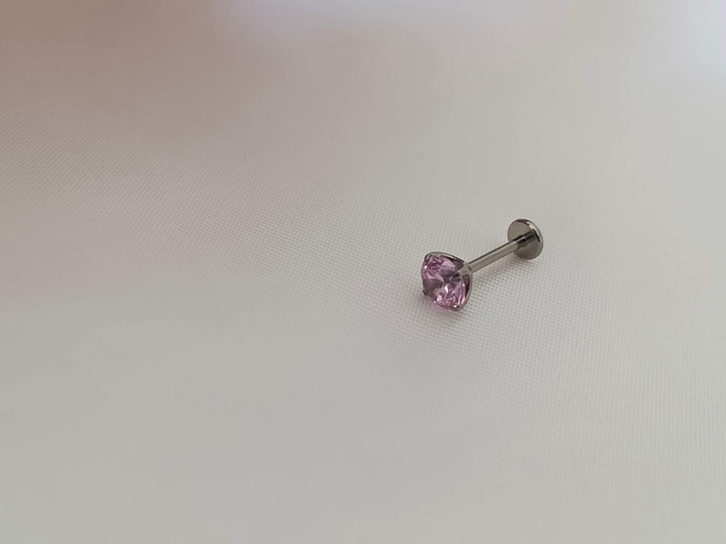 Pendientes de titanio engaste de 4 garras circonita rosa blanco y multicolor