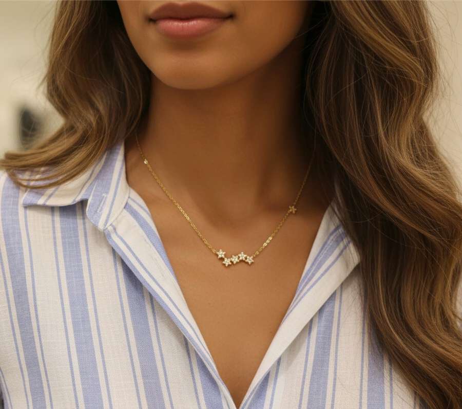 Collar de sonrisa de forma de flores con circonitas verdes, blancos y multicolor en acero inoxidable oro 18K PVD Waterproof tarnish-free
