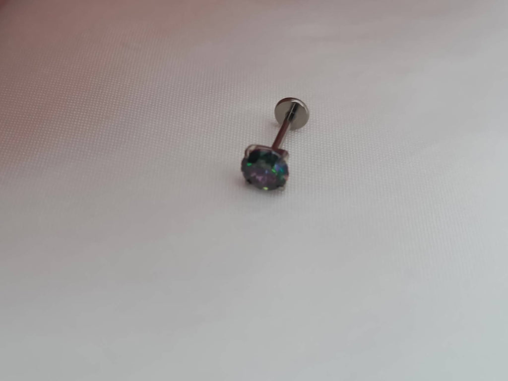 Pendientes de titanio engaste de 4 garras circonita rosa blanco y multicolor