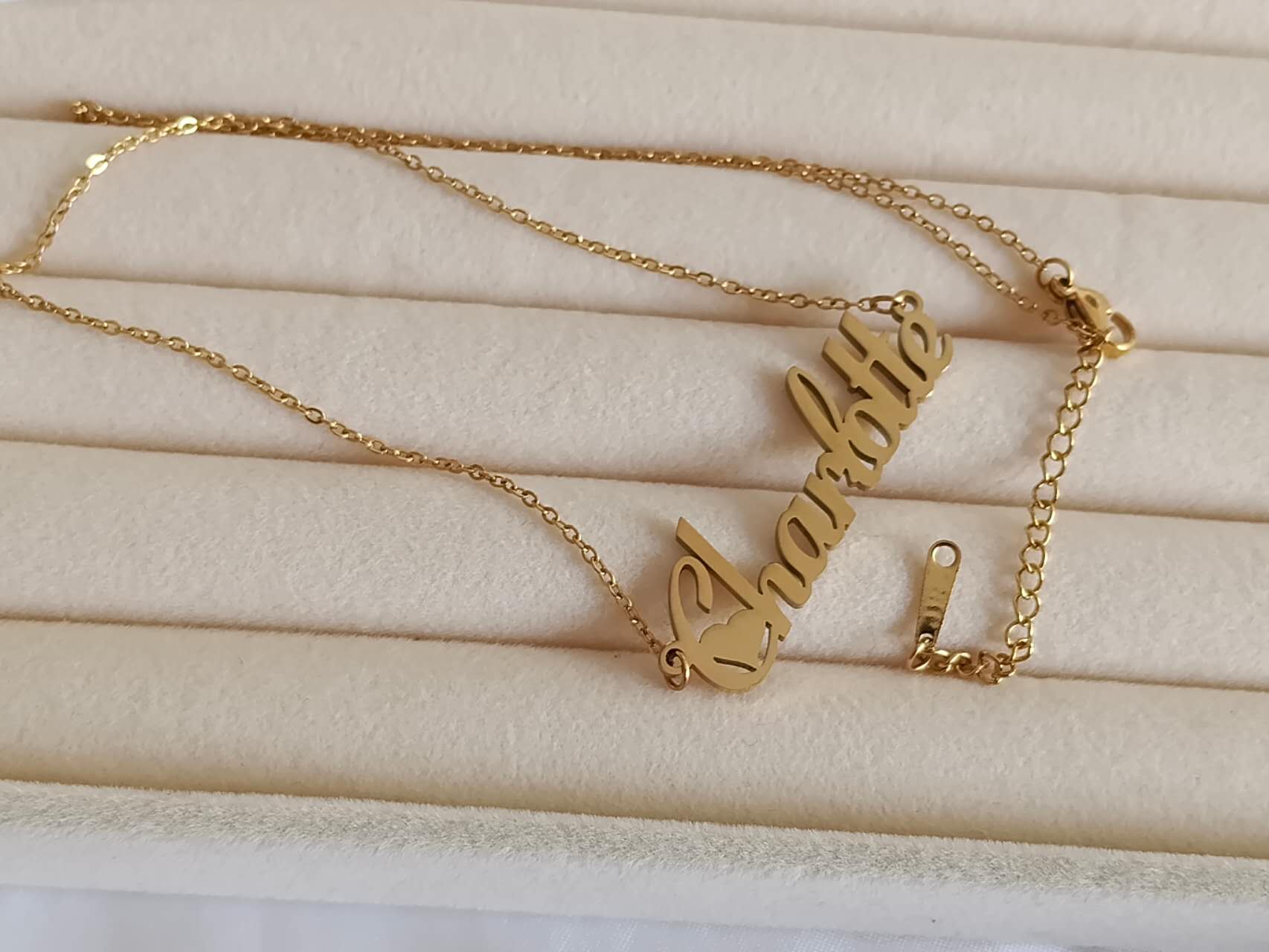 Collar con extensor de nombre personalizado de acero inoxidable oro 18K waterproof en stock