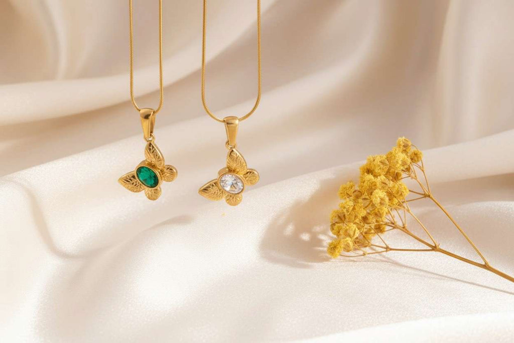 Collar ajustable cadena serpiente mariposa verde rosa acero inoxidable oro 18K PVD waterproof
