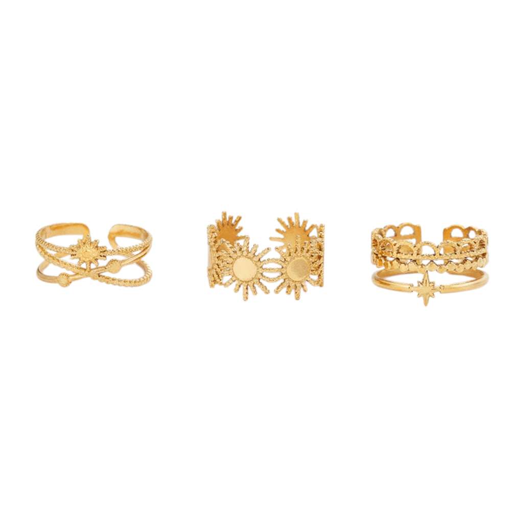 Set de 3 anillos ajustables estrellas y sol de acero inoxidable oro 18K waterproof tarnish-free (Copia)