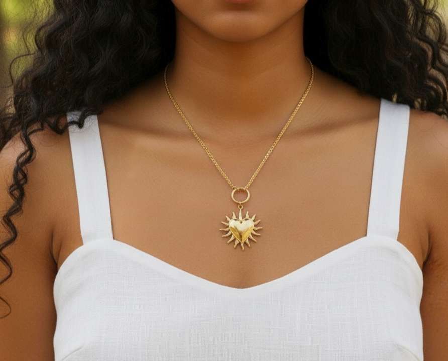 Collar grueso colgante sol playa acero oro 18K PVD