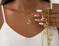 Collar ajustable cadena serpiente mariposa verde rosa acero inoxidable oro 18K PVD waterproof