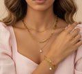 Set de joyas collar de triple cadena con colgante perla y pulsera a juego acero inoxidable oro 18K waterproof tarnish-free