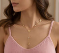 Collar en Y de cuentas mariposas y circonitas de acero inoxidable oro 18K PVD Waterproof tarnish-free
