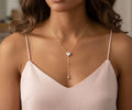Collar ajustable en Y con colgante corazon circonita y gota de agua de acero inoxidable oro 18K waterproof