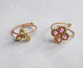 Anillo ajustable abierto con bolas y trebol y flor circonita rosa y verde acero inoxidable oro 18K waterproof tarnish-free