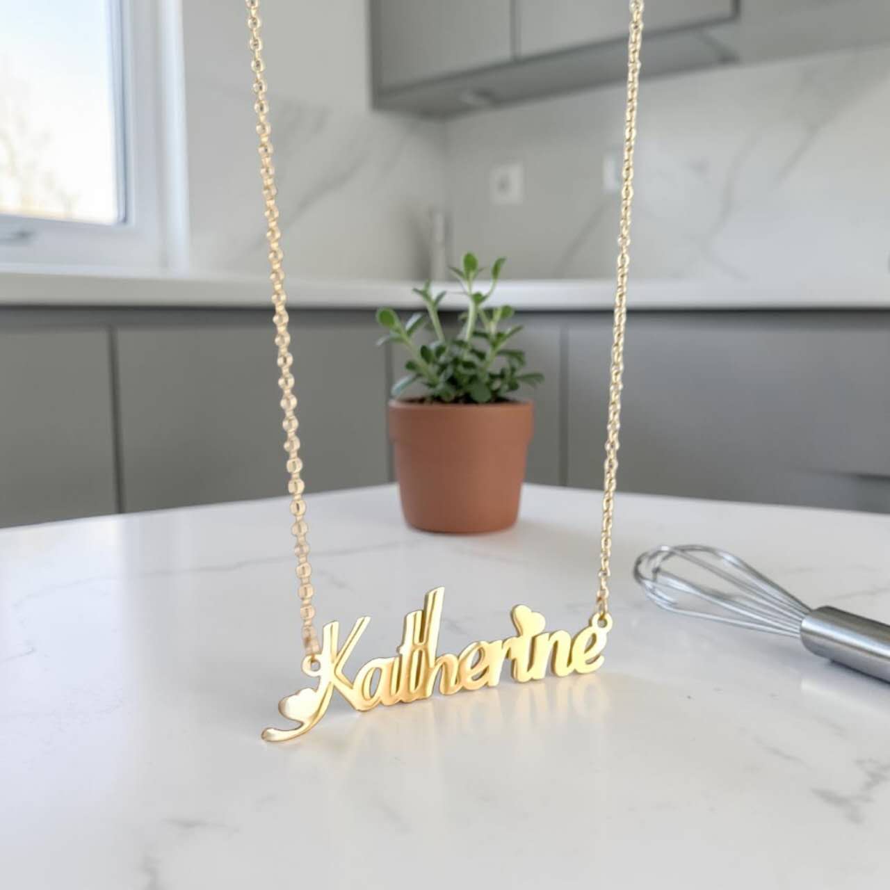 Collar con extensor de nombre personalizado de acero inoxidable oro 18K waterproof en stock
