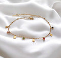 Tobillera anklet con charms de gota de agua y circonitas multicolor de acero inoxidable oro 18K waterproof