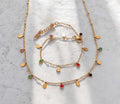 Set de joyas Collar de gotas y circonitas multicolores y pulsera a juego de acero inoxidable oro 18K waterproof