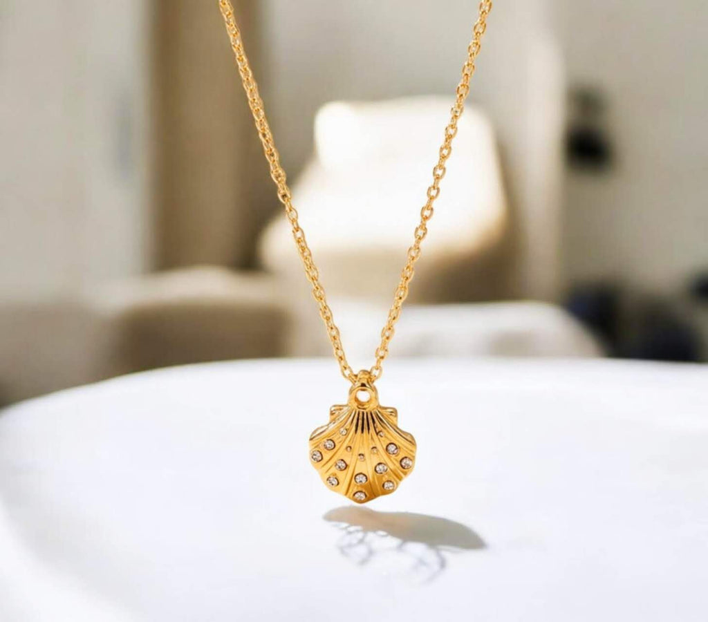 Gargantilla de Concha circonita Playero - Acero Inoxidable oro 18K PVD Waterproof