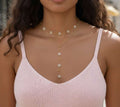 Collar ajustable con doble cadena en Y con cuentas de flores y bolitas acero inoxidable oro 18K waterproof tarnish-free