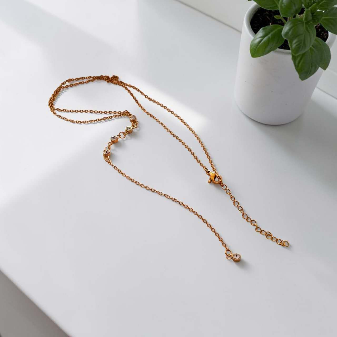 Collar con extensor en Y con circonita de acero inoxidable oro 18K PVD Waterproof tarnish-free