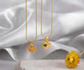 Collar ajustable con extensor cadena serpiente con colgante corazon circonita verde y rosa acero inoxidable oro 18K waterproof tarnish-free