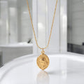 Collar ajustable con colgante medalla ovalada grabado de Sirena de acero inoxidable oro 18K Waterproof tarnish-free