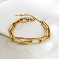 Pulsera ajustable ancha doble cadena de clip acero oro 18K PVD waterproof