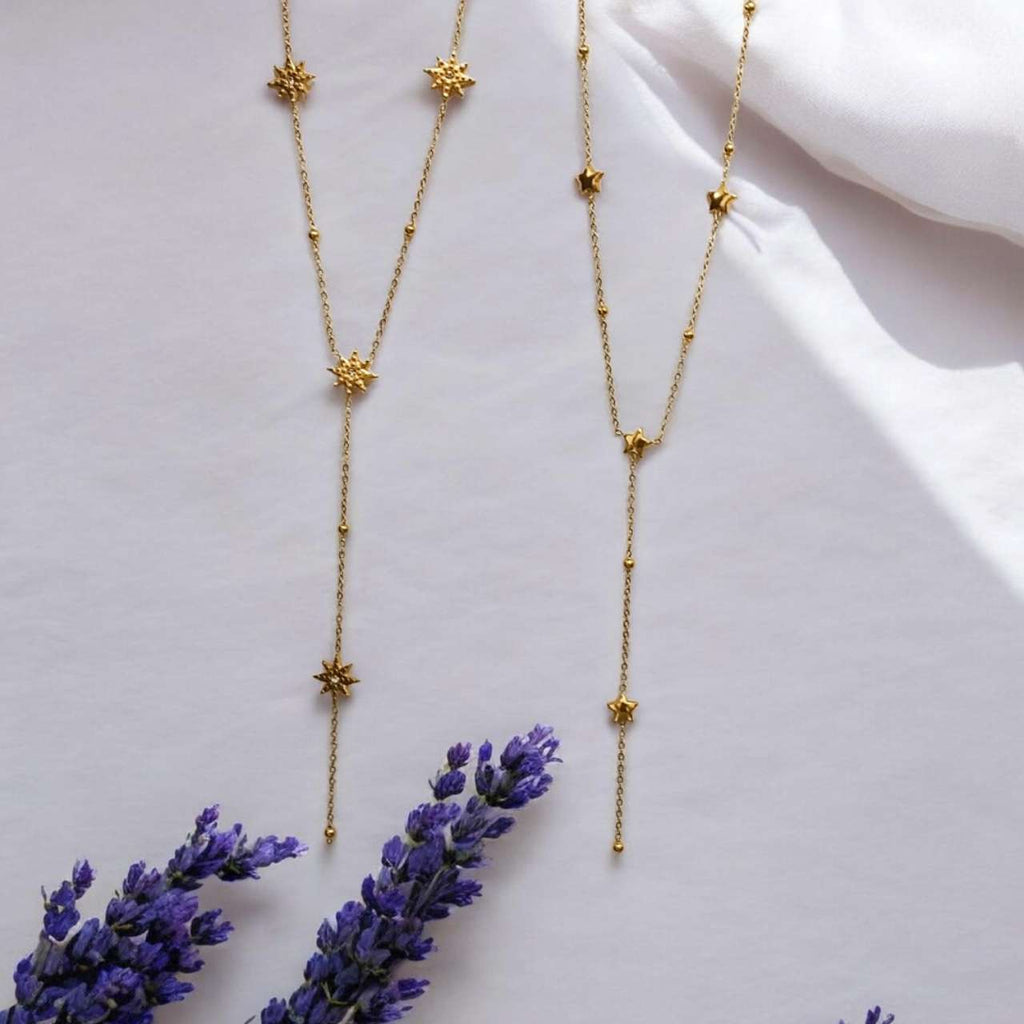 Collar ajustable en Y con colgantes de estrellas polares de acero inoxidable oro 18K waterproof tarnish free