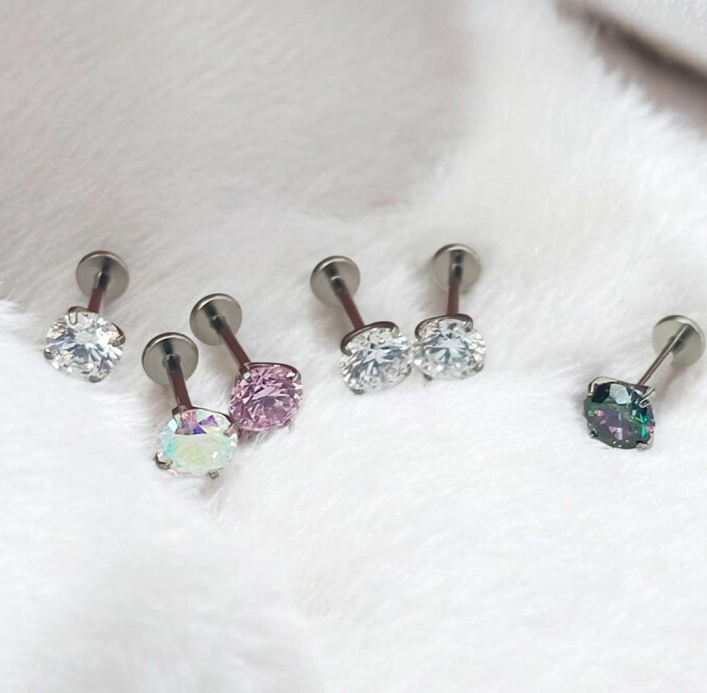 Pendientes de titanio engaste de 4 garras circonita rosa blanco y multicolor