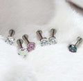 Pendientes de titanio engaste de 4 garras circonita rosa blanco y multicolor