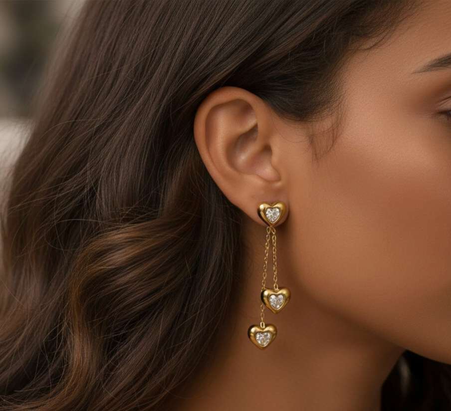 Pendientes corazon lagrimas acero inoxidable oro 18K PVD