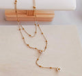 Collar doble cadena en Y colgante flores y cuentas de bolas acero  oro 18K PVD waterproof
