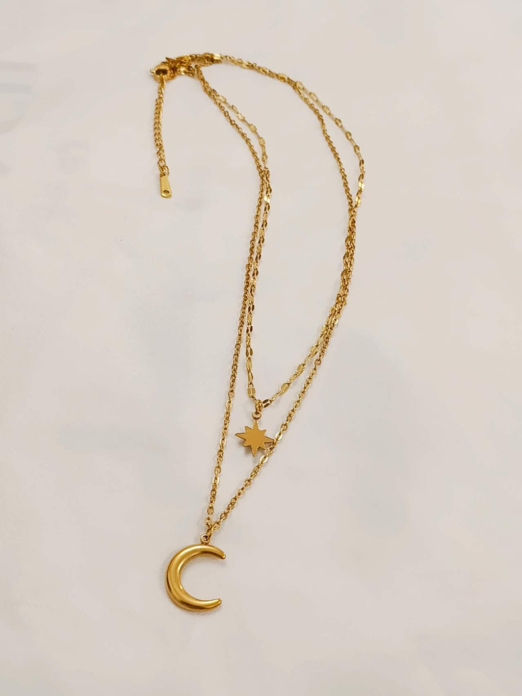 Collar ajustable de doble cadena con colgante luna y estrella polar acero inoxidable oro 18K PVD Waterproof t