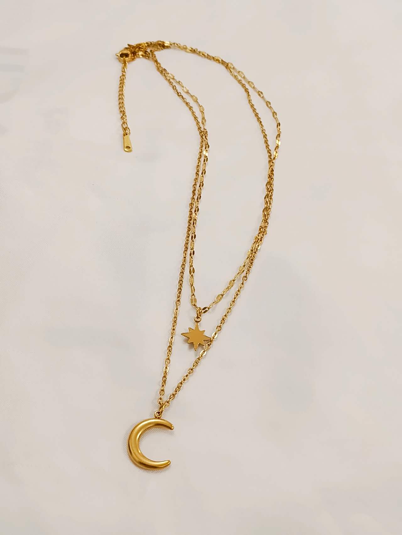 Collar ajustable de doble cadena con colgante luna y estrella polar acero inoxidable oro 18K PVD Waterproof t