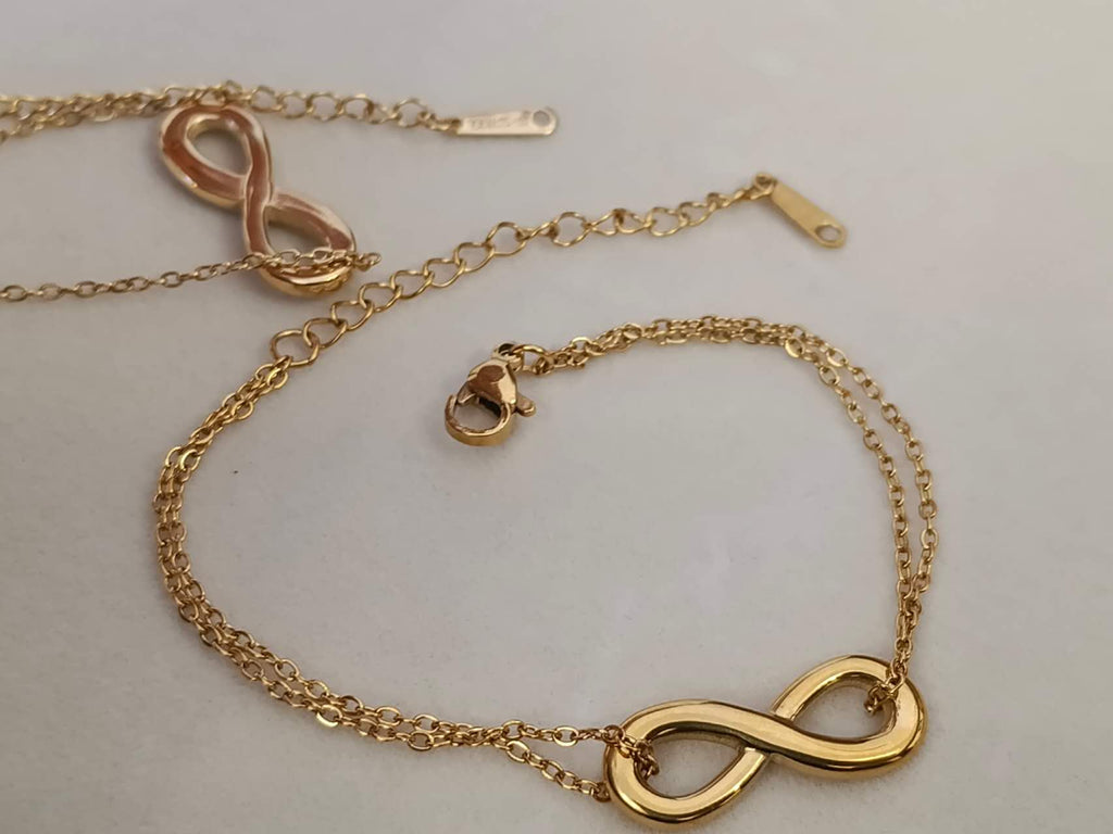 Collar con extensor ajustable colgante infinito y pulsera a juego de acero inoxidable oro 18K PVD Waterproof tarnish-free