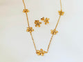 Set de joyas collar ajustable de cuentas flores y circonitas y pendientes a juego de acero inoxidable oro 18K waterproof tarnish-free
