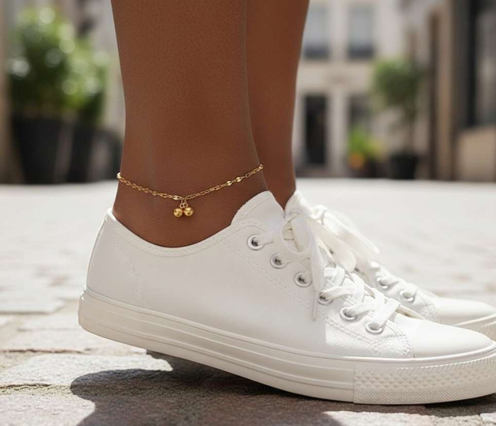 Tobillera bolas de acero inoxidable oro 18K PVD Waterproof