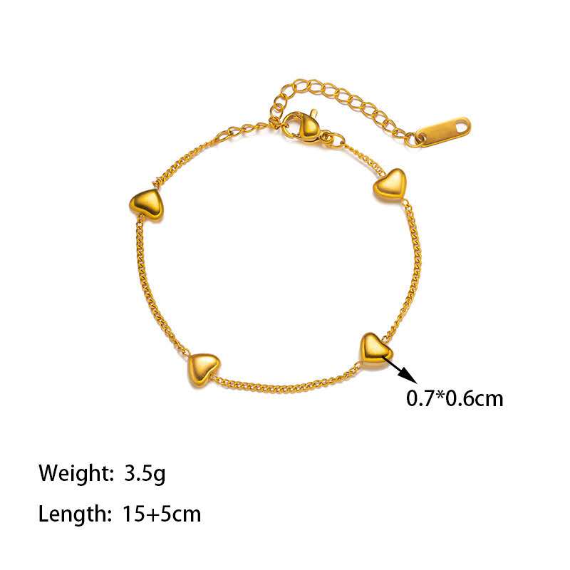 Set de joyas collar ajustable de cuentas corazones y pulsera a juego acero inoxidable oro 18K PVD Waterproof