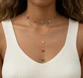 Collar ajustable bohemia doble cadena  flores  y bolitas acero  oro 18K PVD waterproof tarnish-free