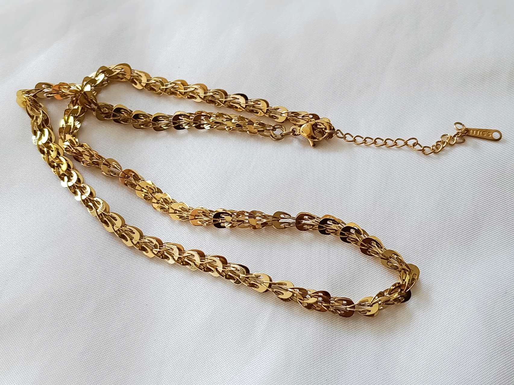 Set de joyas collar con extensor de eslabones de cola de zorro y pulsera a juego de acero inoxidable oro 18K PVD Waterproof