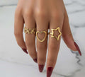 Set de 3 anillos ajustables estrellas y corazon de acero inoxidable oro 18K waterproof tarnish-free
