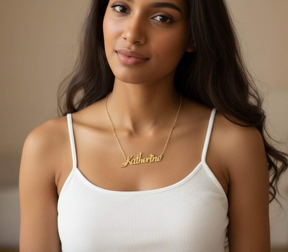 Collar con extensor de nombre personalizado de acero inoxidable oro 18K waterproof en stock