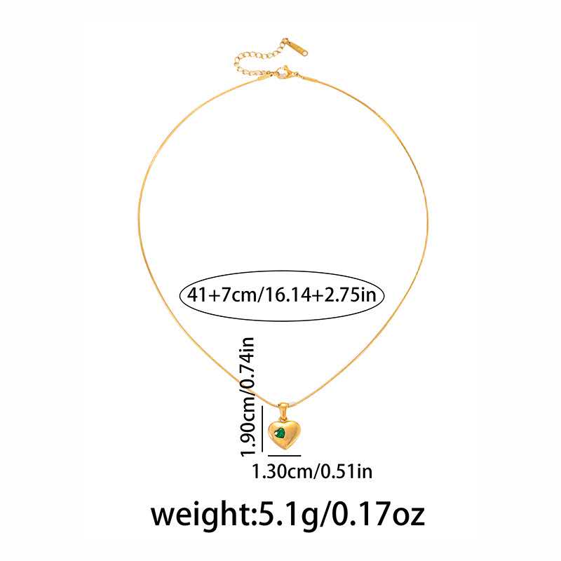 Collar ajustable con extensor cadena serpiente con colgante corazon circonita verde y rosa acero inoxidable oro 18K waterproof tarnish-free