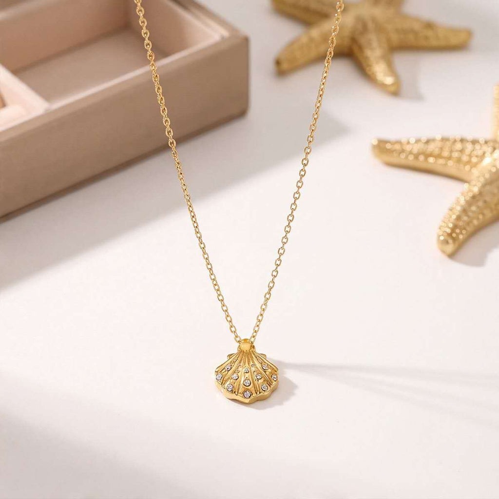 Gargantilla de Concha circonita Playero - Acero Inoxidable oro 18K PVD Waterproof