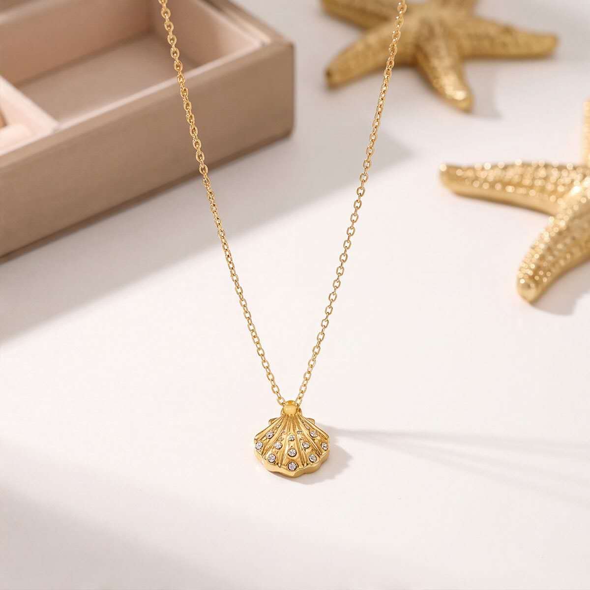 Gargantilla de Concha circonita Playero - Acero Inoxidable oro 18K PVD Waterproof