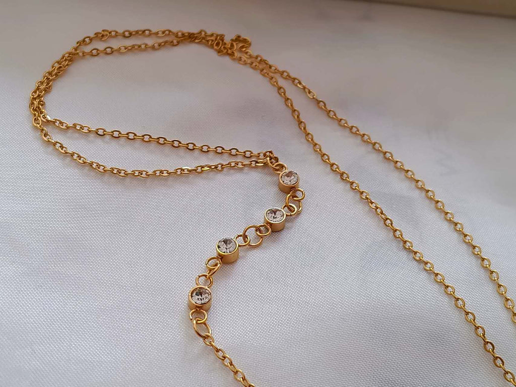 Collar con extensor en Y con circonita de acero inoxidable oro 18K PVD Waterproof tarnish-free