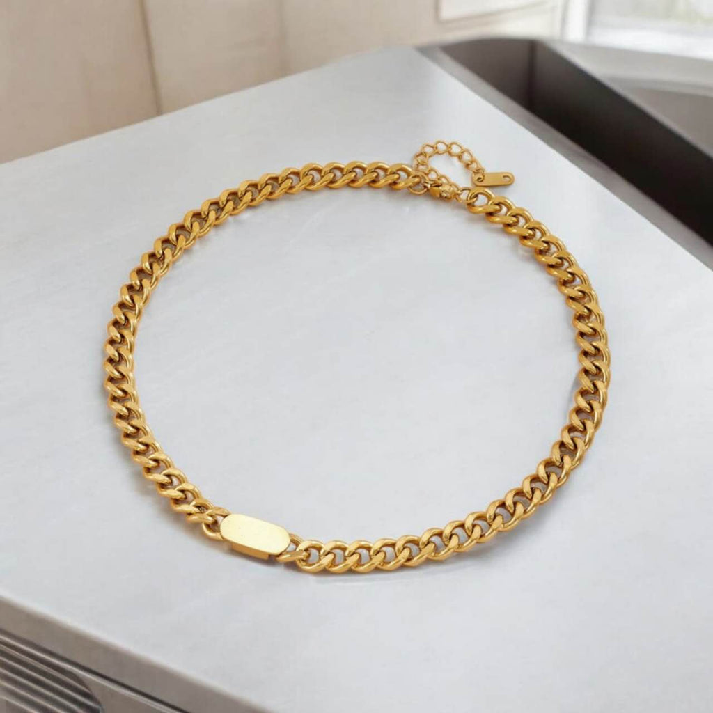 Juego de joyas collar con extensor cadena gruesa chunky y pulsera a juego de acero inoxidable oro 18K PVD waterproof