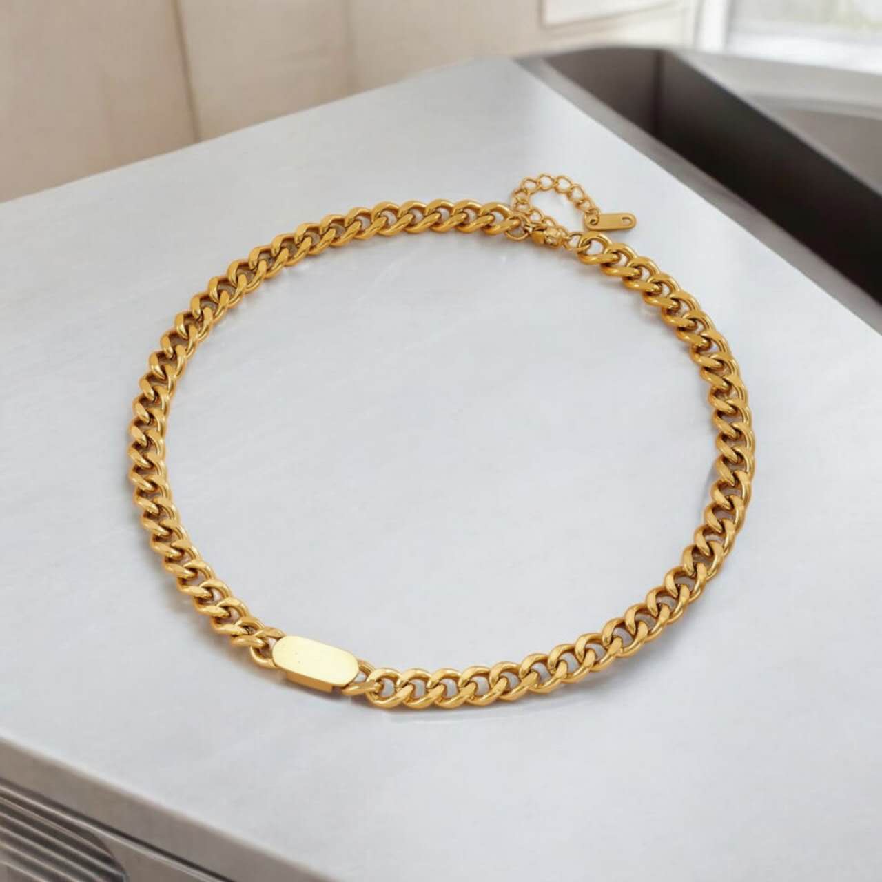 Juego de joyas collar con extensor cadena gruesa chunky y pulsera a juego de acero inoxidable oro 18K PVD waterproof